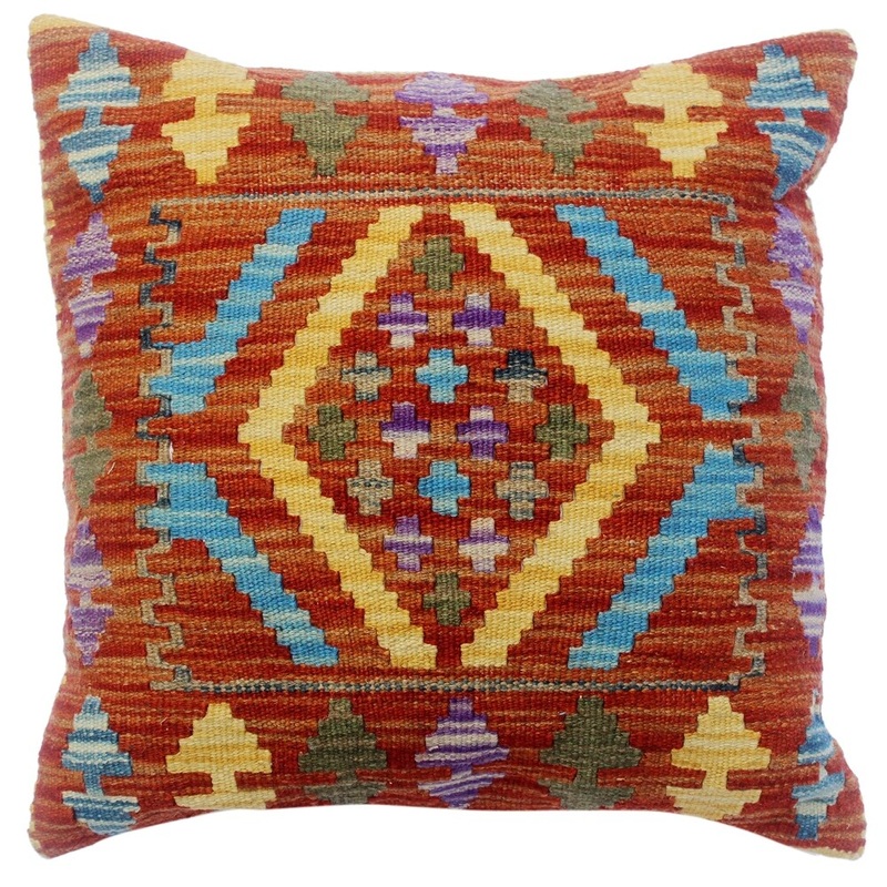 Chau Rust/Gold Hand-Woven Kilim Throw Pillow(18"x18")