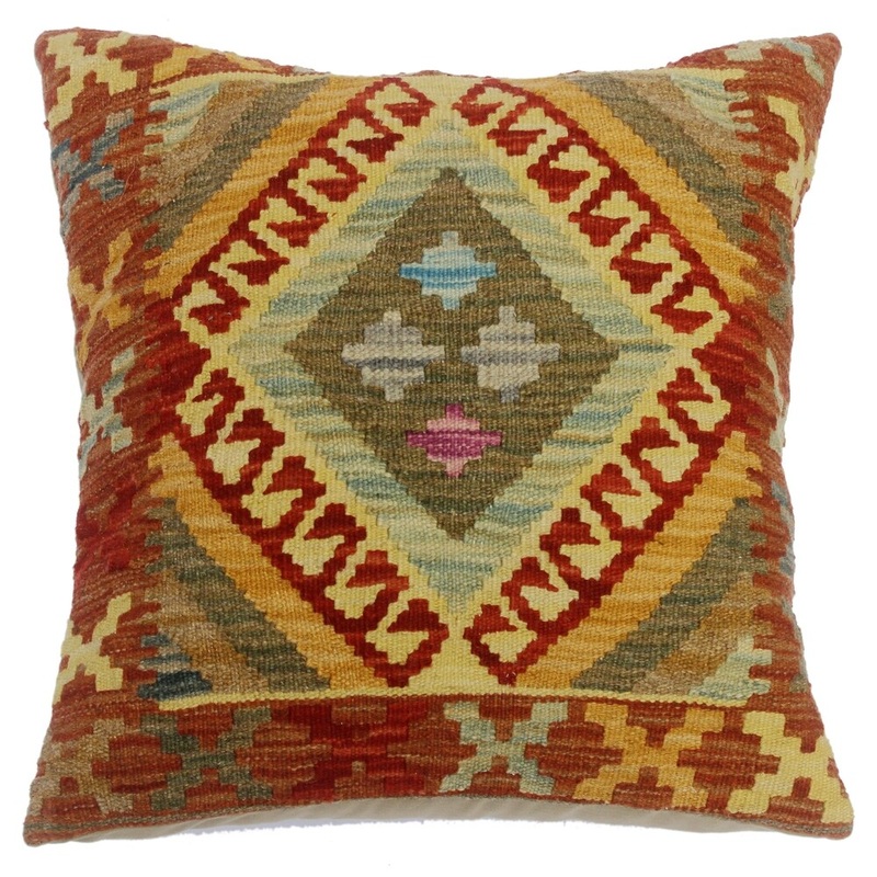 Cherise Rust/Gold Hand-Woven Kilim Throw Pillow(18"x18")