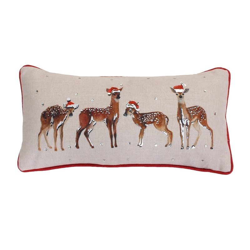 Thro 12x24 Diller Deer Foil Print Franco Faux Linen Pillow