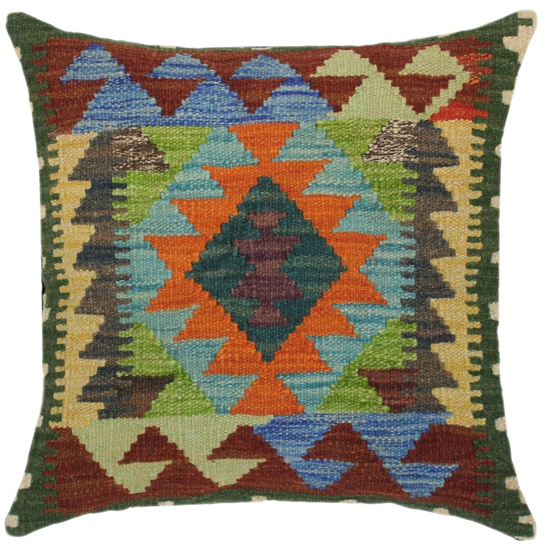 Boho Chic Rosa Hand-Woven Turkish Kilim Throw Pillow 18 in. x 18 in.