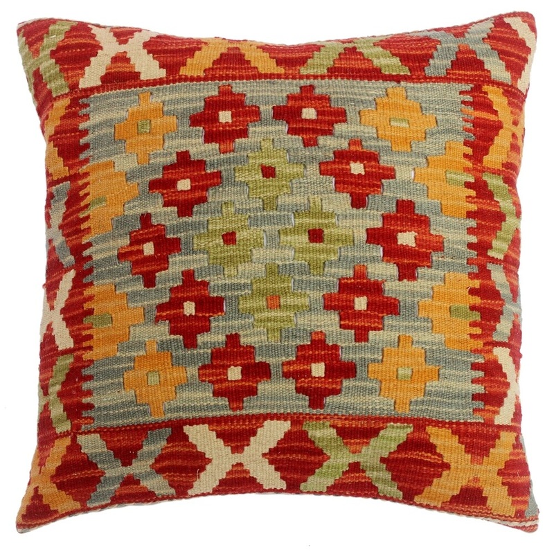 Chasity Red/Gray Hand-Woven Kilim Throw Pillow(18"x18")