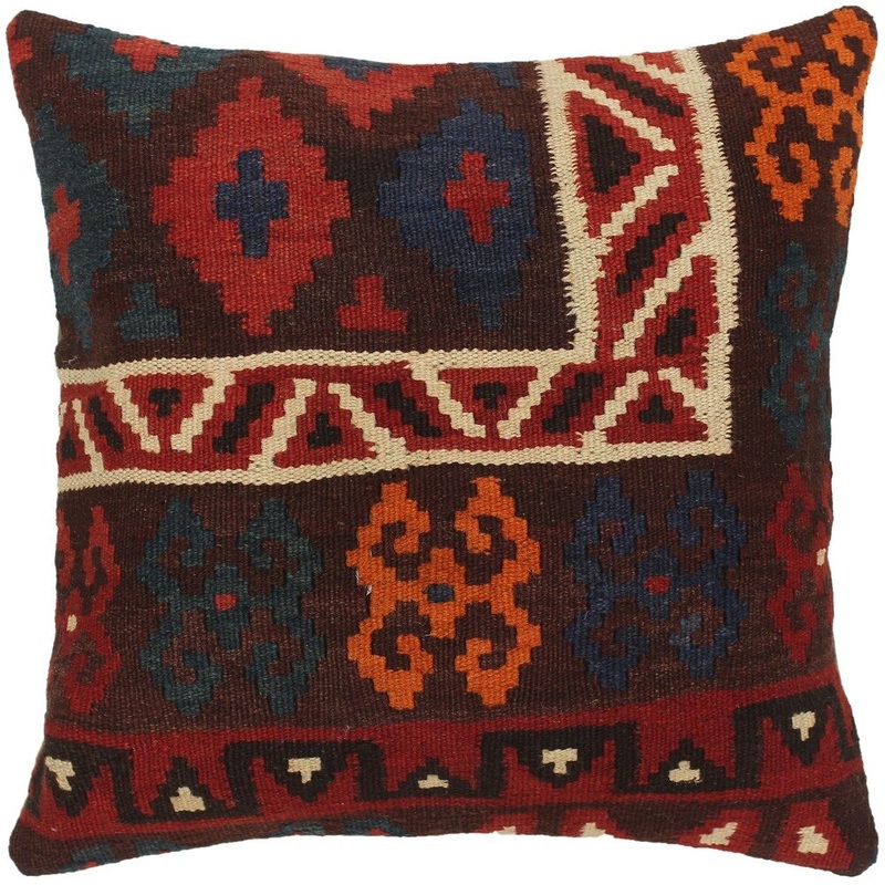Shaunda Brown/Red Hand-Woven Kilim Throw Pillow - 1'5 x 1'6