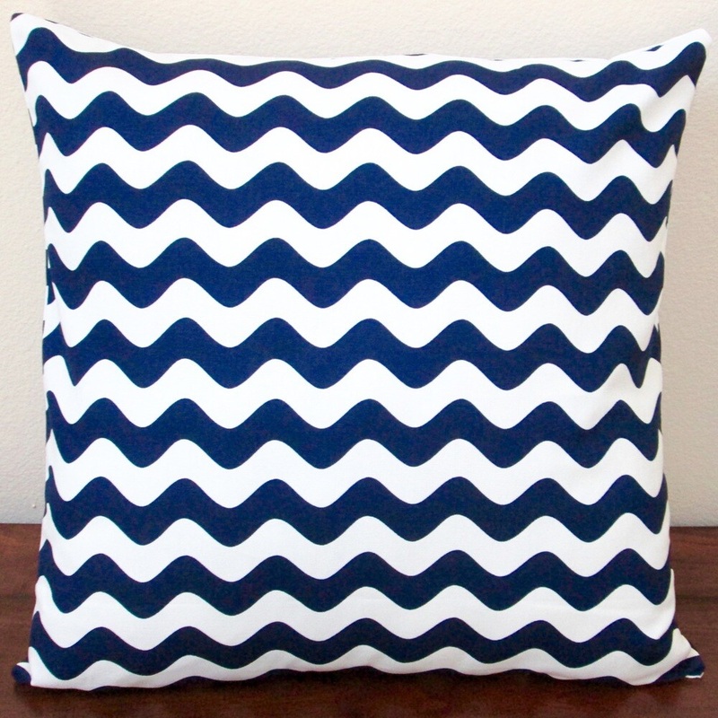 Artisan Pillows Indoor 20-inch Wave Canvas in Navy Blue Throw Pillow Cover