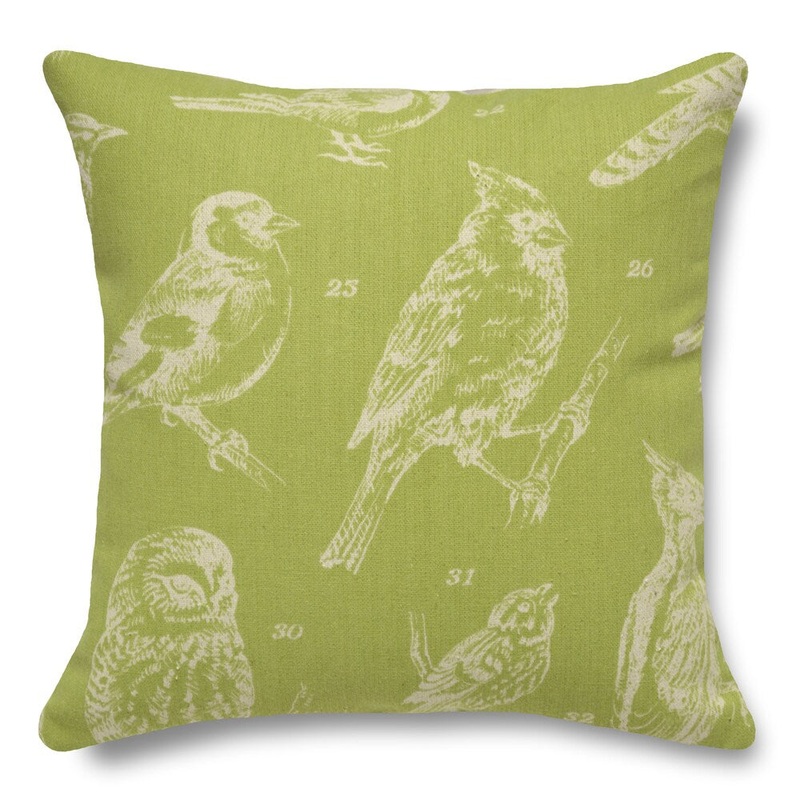 Bird Watch Chartreuse 100-percent Linen 16-inch Throw Pillow
