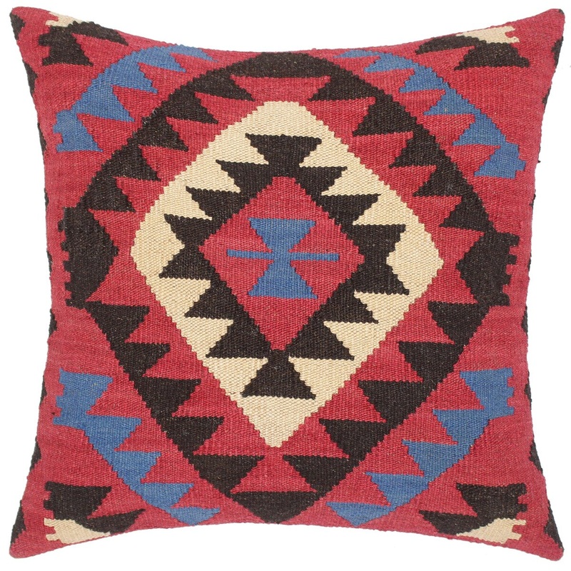 Bohemian Agnus Hand-Woven Turkish Kilim Throw Pillow 20 in. x 20 in.