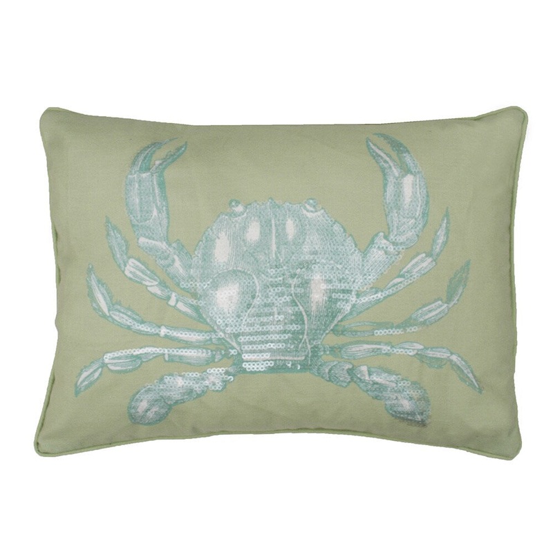 Carla Crab Rectangular Sequined Feather Fill Throw Pillow