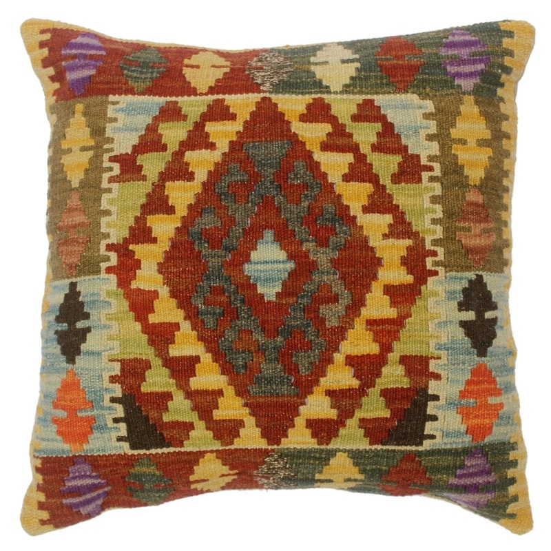 Cheryl Red/Gold Hand-Woven Kilim Throw Pillow(18"x18")