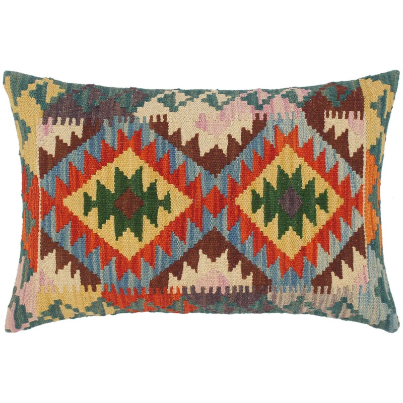 Bohemian Rashad Hand Woven Turkish Kilim Throw Pillow 22 in x 15 in