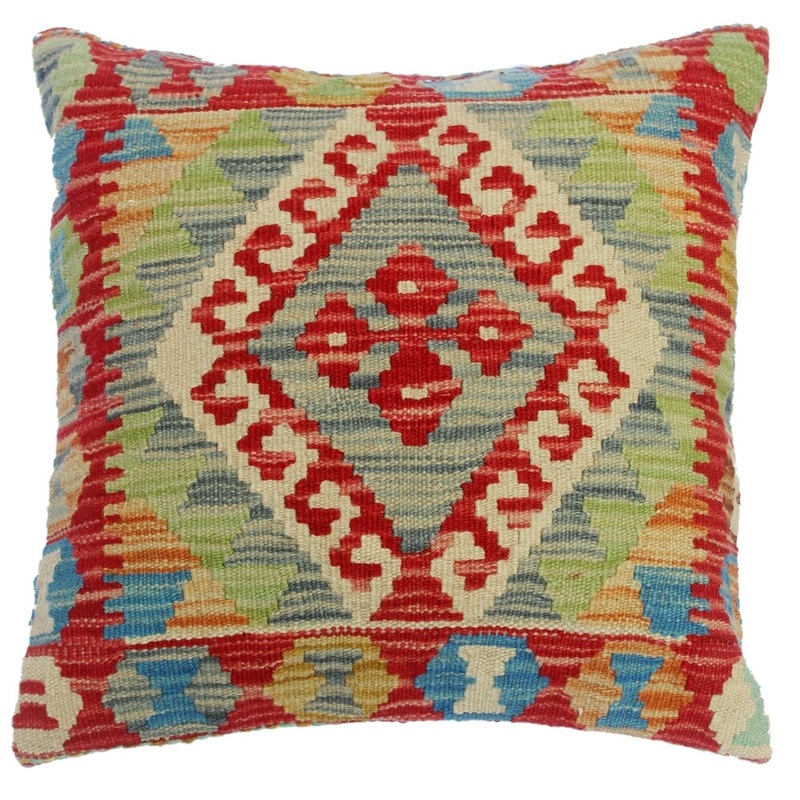 Chaya Red/Gray Hand-Woven Kilim Throw Pillow(18"x18")