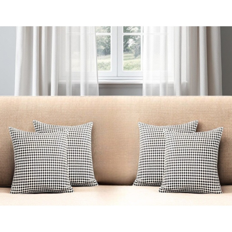Set of Four 18" Black and White Houndstooth Fabric Throw Pillows