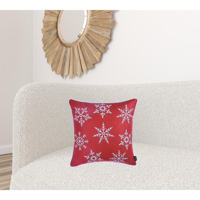 Set Of Four Red 18" Christmas Snowflakes Throw Pillow Covers