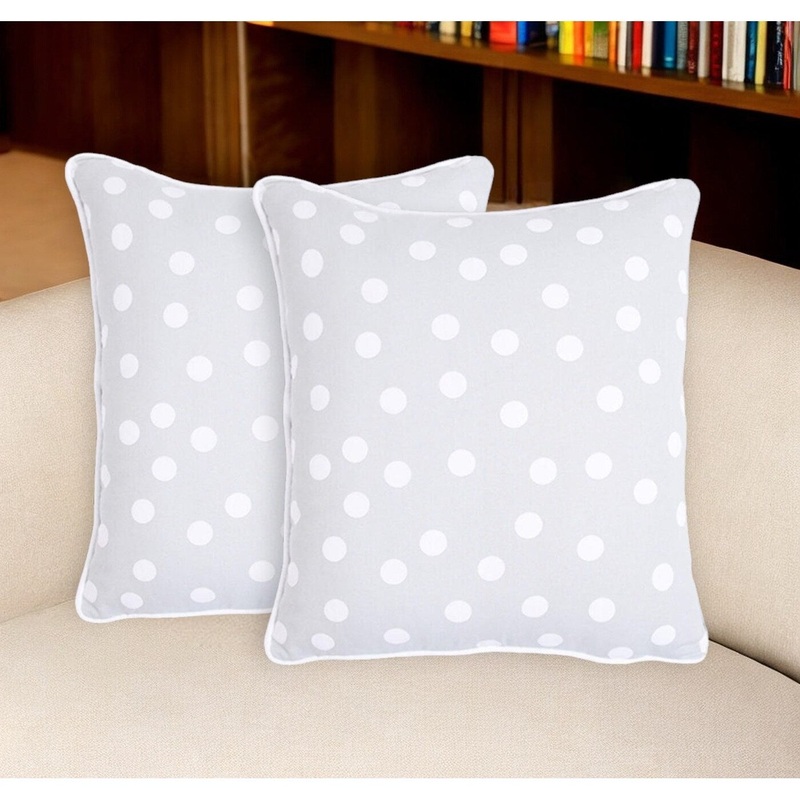 Set of Two 18" Gray and White Cotton Throw Pillow Covers
