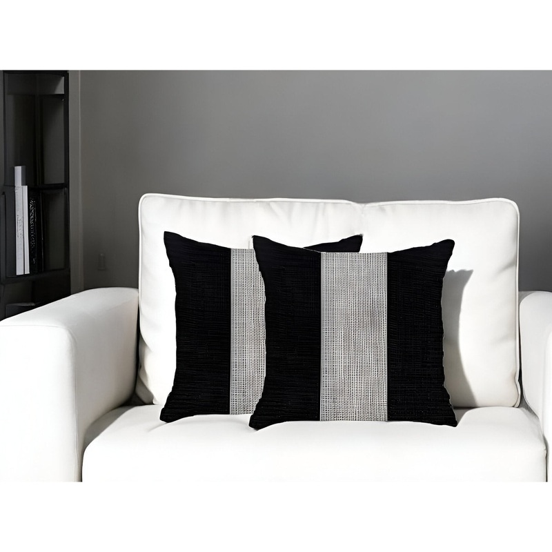 Set Of Two 18" X 18" Grey And Black Geometric Zippered Handmade Polyester Throw Pillow