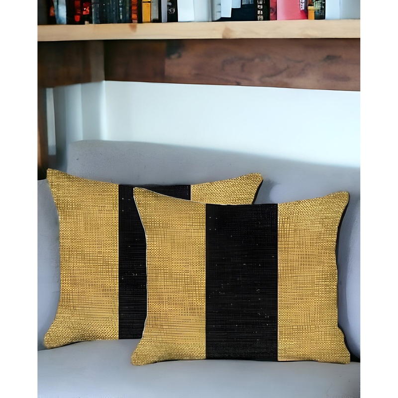 Set Of Two 18" X 18" Yellow And Black Geometric Zippered Handmade Polyester Throw Pillow