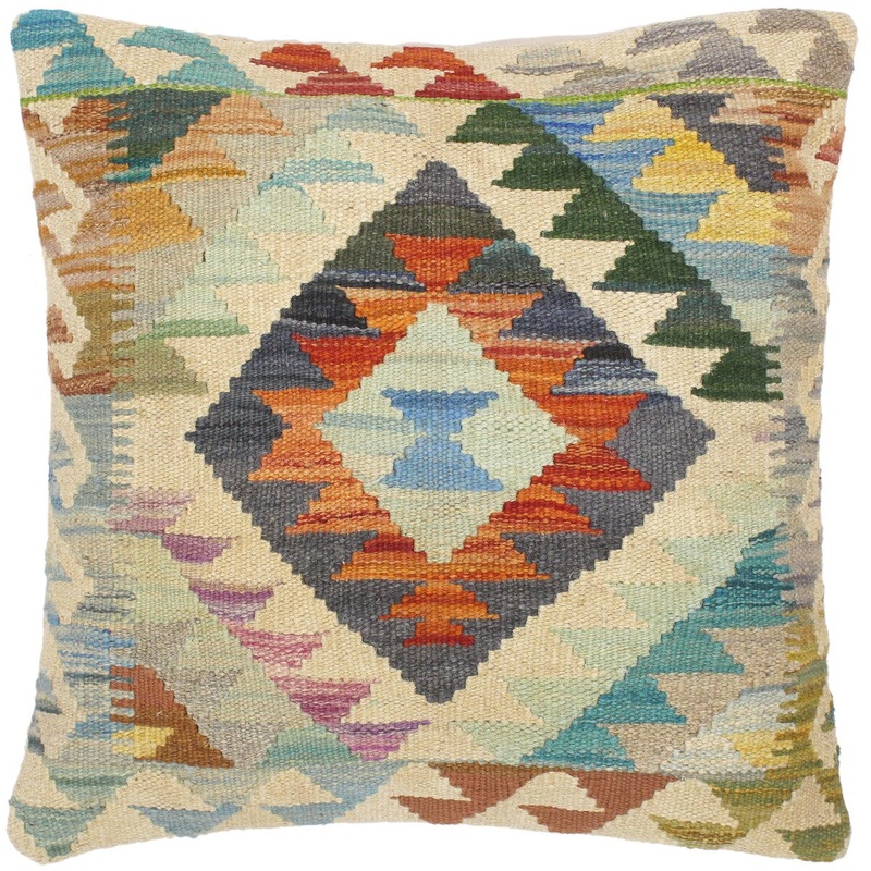 Shabby Chic Emerald Hand-Woven Turkish Kilim Pillow 18 in. x 18 in.