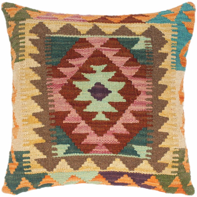 Boho Chic Sergio Hand-Woven Turkish Kilim Throw Pillow 18 in. x 18 in.