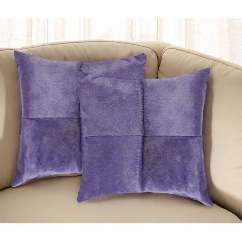 Set of Two 18" Purple Cowhide Throw Pillows