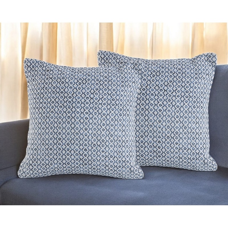 Set of Two Blue Chevron Cotton Throw Pillow