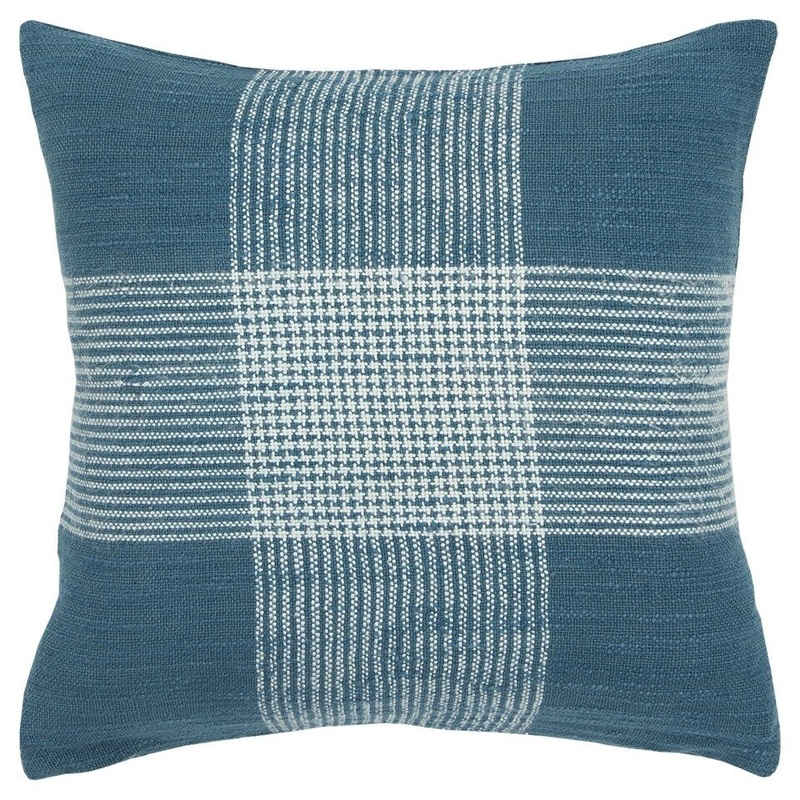 Teal White Plaid Pattern Throw Pillow