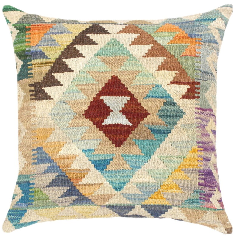 Bauhaus Odessa Hand-Woven Turkish Kilim Throw Pillow 18 in. x 18 in.