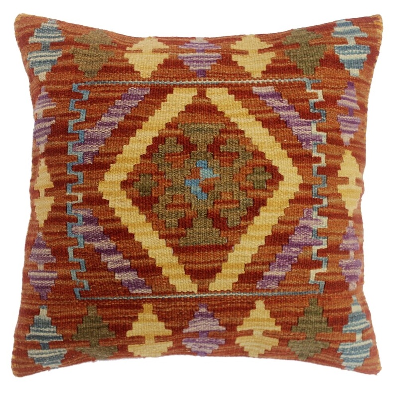 Charolet Rust/Gold Hand-Woven Kilim Throw Pillow(18"x18")