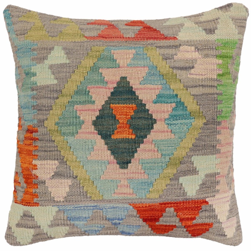 Bohemian Hayes Turkish Hand-Woven Kilim Pillow - 18'' x 18''