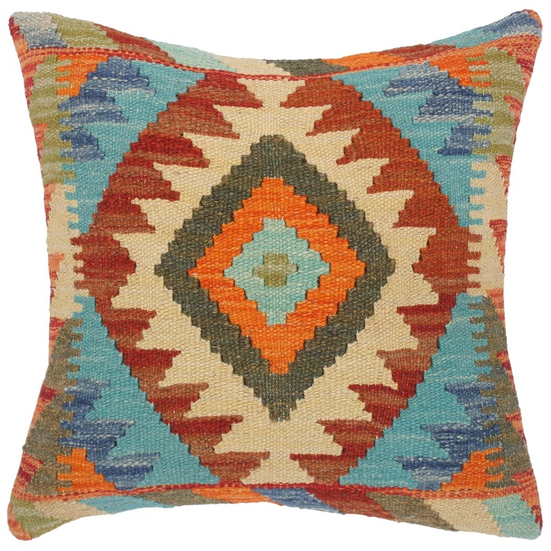 Boho Chic Patsy Hand-Woven Turkish Kilim Pillow 17 in. x 18 in.