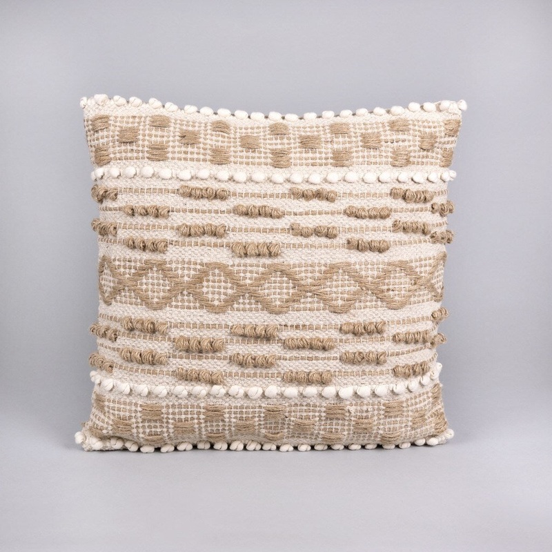 Boho Nubby Beige and White Throw Pillow