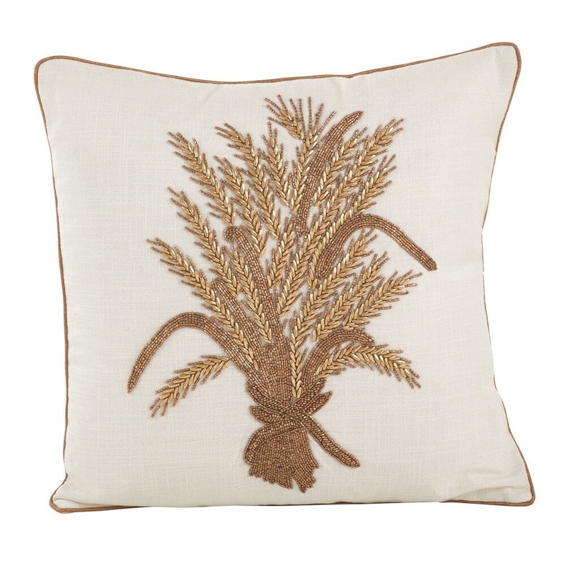 Beaded Thanksgiving Harvest Design Accent Throw Pillow