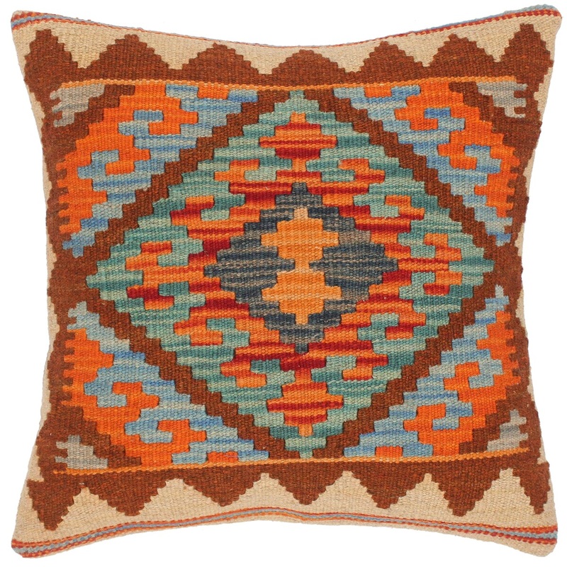 Bohemian Isidro Hand-Woven Turkish Kilim Throw Pillow 18 in. x 18 in.