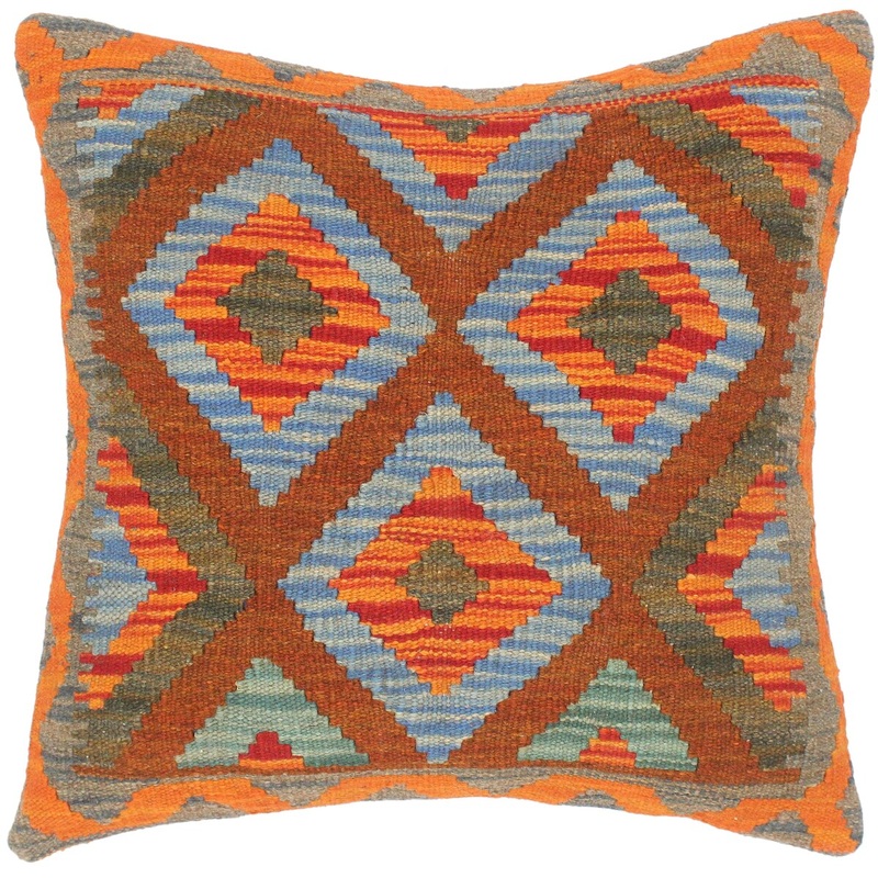 Boho Chic Peter Hand-Woven Turkish Kilim Throw Pillow 18 in. x 19 in.