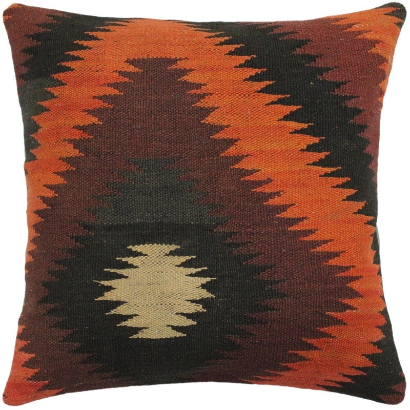 Carrillo Orange/Brown Hand-Woven Kilim Throw Pillow -18"x18"
