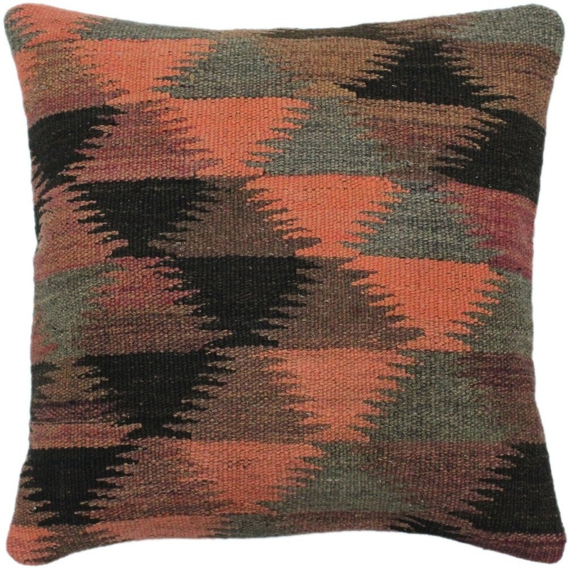 Carringt Brown/Black Hand-Woven Kilim Throw Pillow -18"x18"
