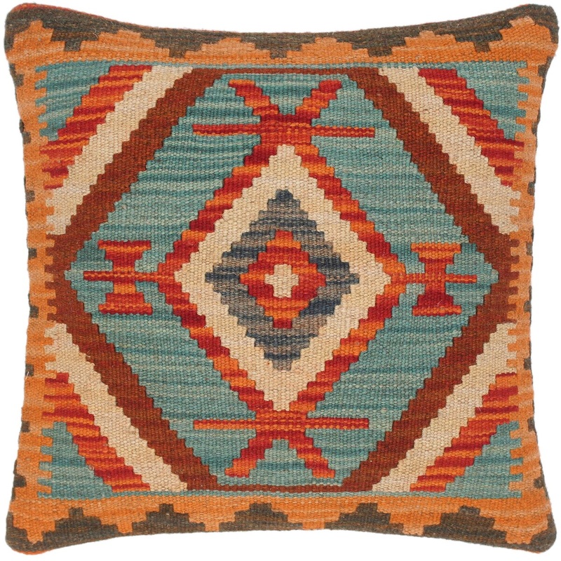 Southwestern Cassaund Hand-Woven Turkish Kilim Pillow 16 in. x 16 in.
