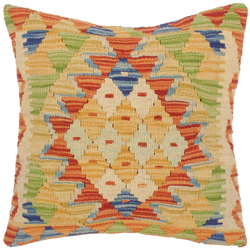 Bauhaus Viki Hand-Woven Turkish Kilim Throw Pillow 18 in. x 18 in.