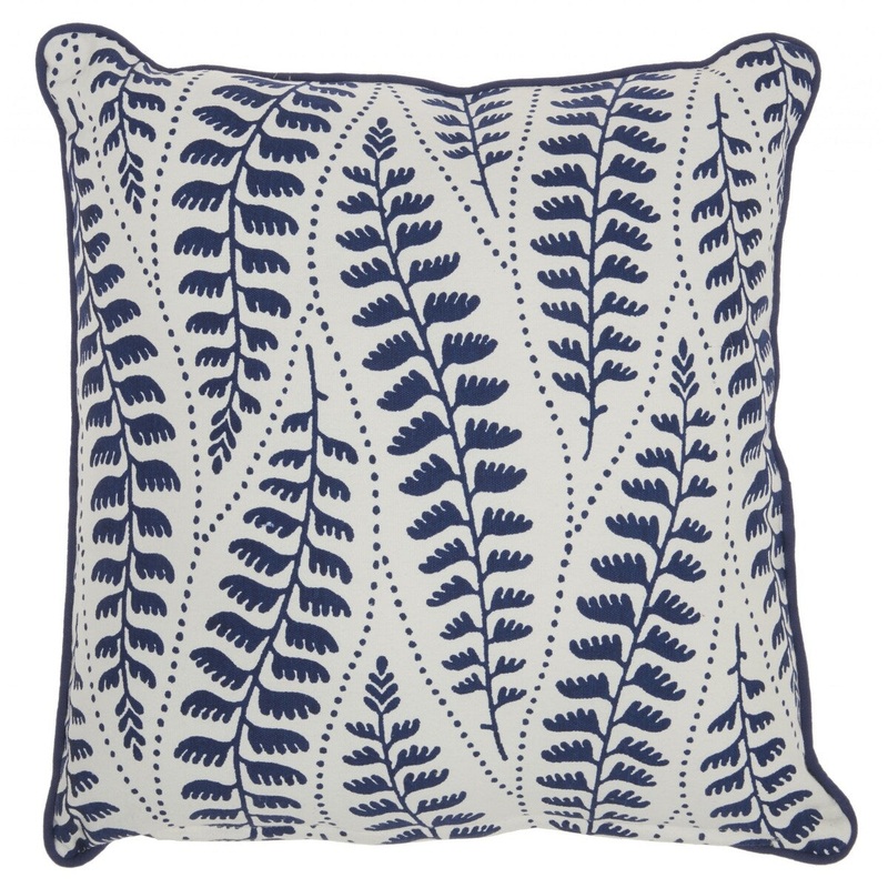 Blue and Ivory Bohemian Leaves Throw Pillow