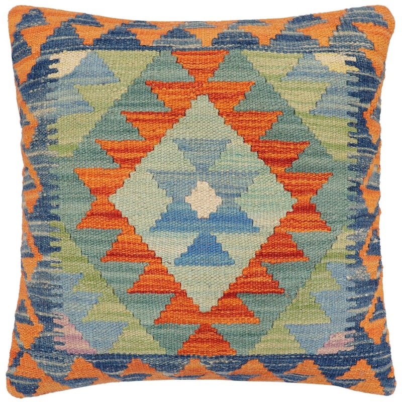 Bohemian Elly Turkish Hand-Woven Kilim Pillow - 18'' x 18''