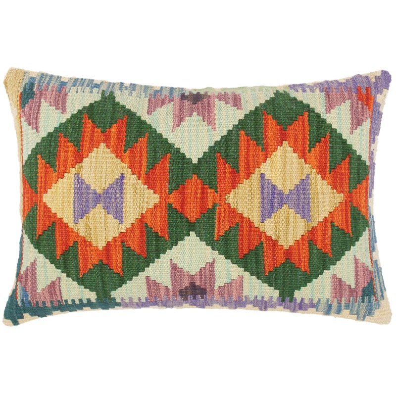 Bohemian Hien Hand Woven Turkish Kilim Throw Pillow 21 in x 14 in