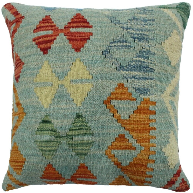 Cantu Grey/Ivory Hand-Woven Kilim Throw Pillow -18"x18"