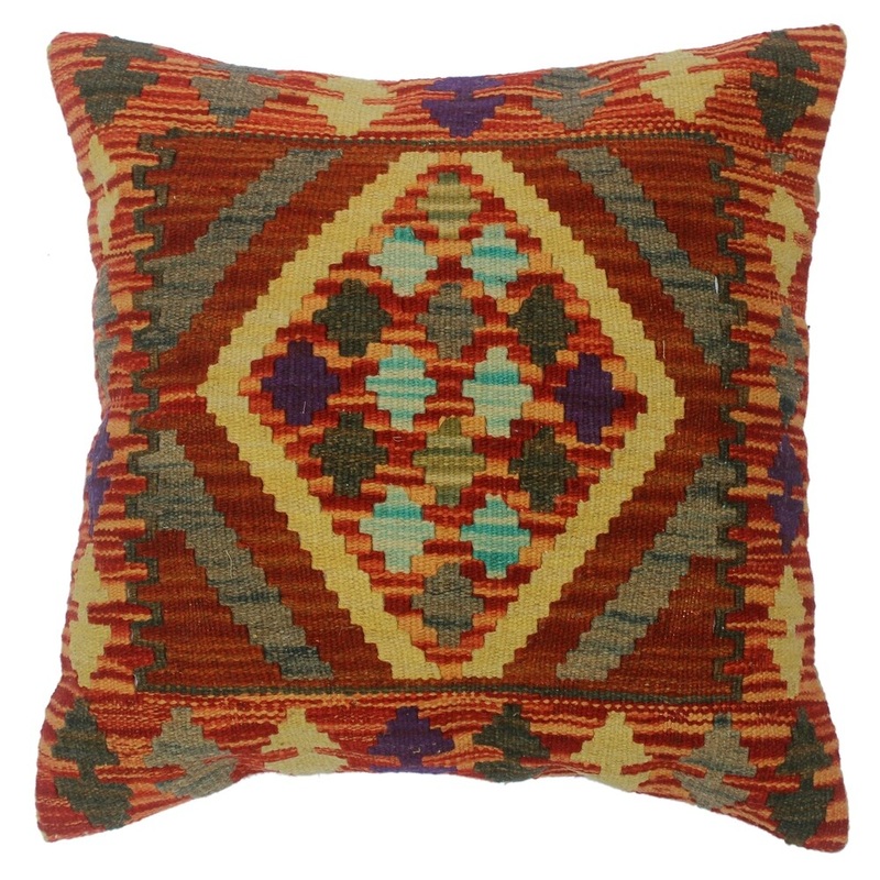 Cherri Red/Gold Hand-Woven Kilim Throw Pillow(18"x18")
