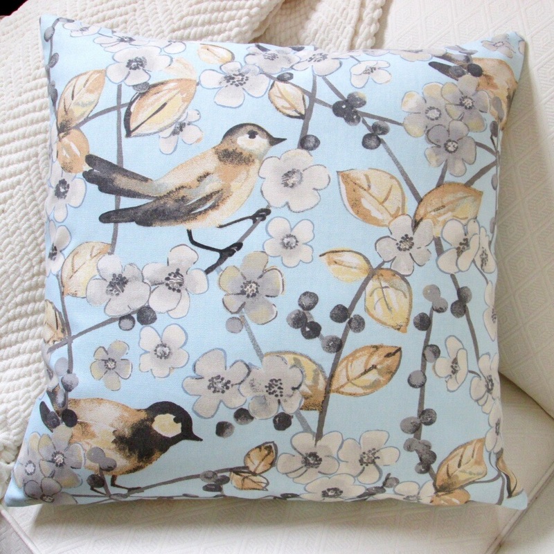 Artisan Pillows Indoor 20-inch In the Air Songbird/Cherry Blossom in Pale Blue Throw Pillow Cover