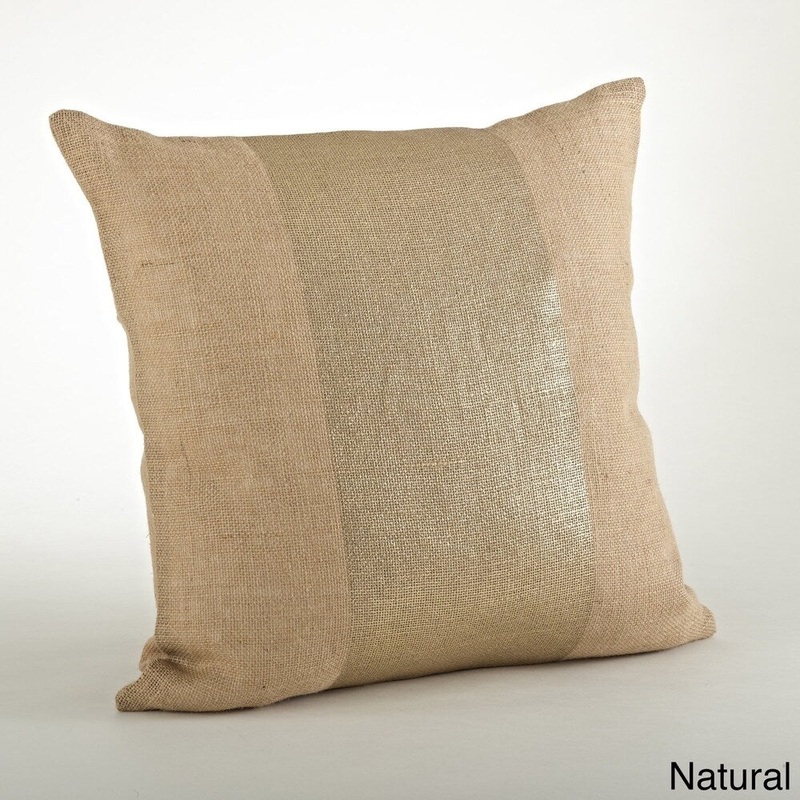 Banded Foil Burlap Down Filled 20-inch Throw Pillow