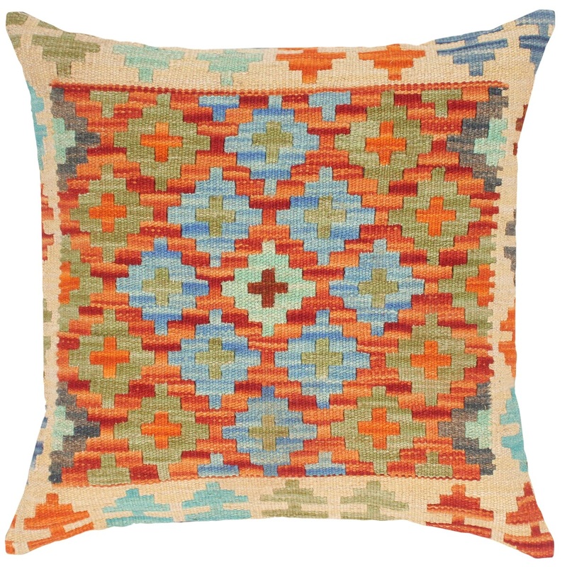 Bohemian Margy Hand-Woven Turkish Kilim Throw Pillow 18 in. x 19 in.