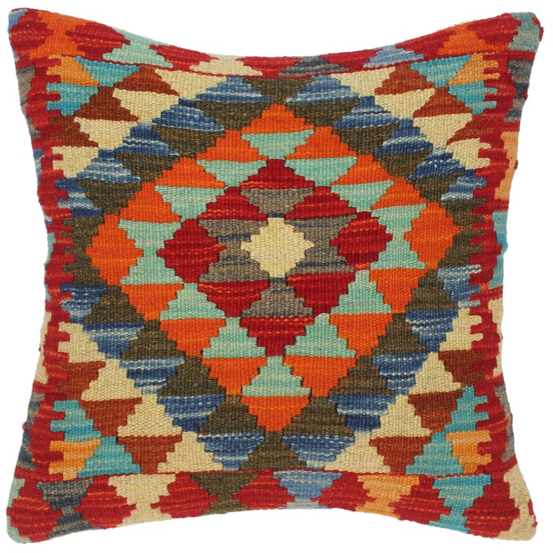 Boho Chic Thad Hand-Woven Turkish Kilim Throw Pillow 18 in. x 18 in.