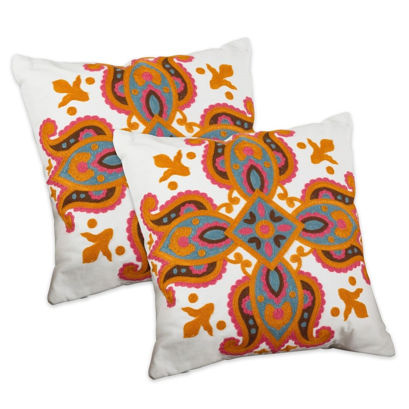 Bright Embroidered Design Throw Pillow Cover (Set of 2)