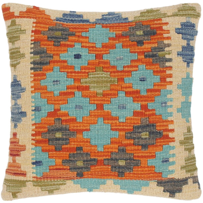 Bohemian Dagny Hand-Woven Turkish Kilim Throw Pillow 15 in. x 16 in.
