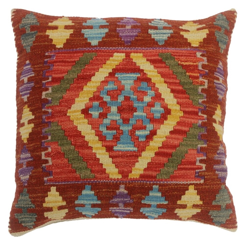 Chelsie Red/Rust Hand-Woven Kilim Throw Pillow(18"x18")
