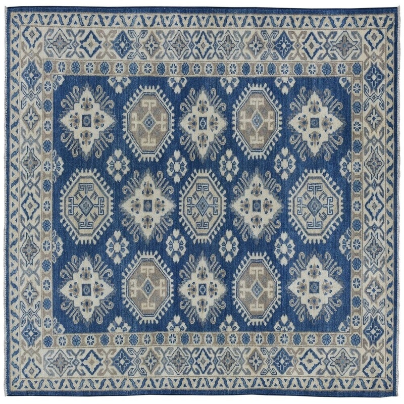 Shahbanu Rugs Blue Hand-Knotted Vintage Look Kazak Pure Wool Oriental Rug (4'0" x 6'0") - 4'0" x 6'0"