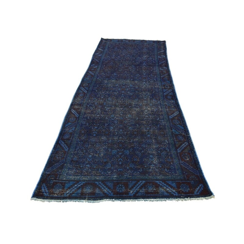 Shahbanu Rugs OverdyedWorn Hand-Knotted Wide Runner Rug (3'1" x 9'8") - 3'1" x 9'8"