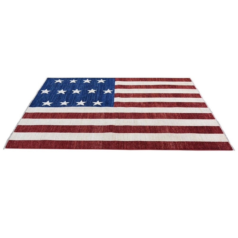 Shahbanu Rugs Pure Wool Vintage Hand-Knotted Civil War Design Flag Wall Hanging Rug (5'0" x 7'0") - 5'0" x 7'0"